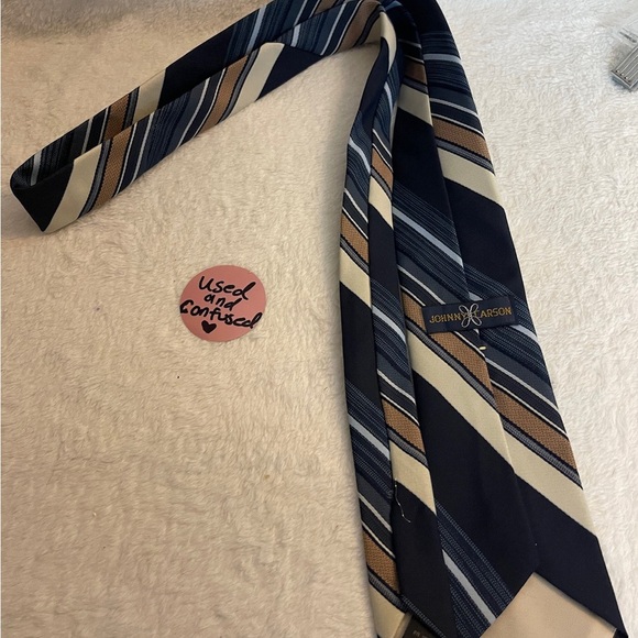 Classic Striped Navy and Brown Tie - Picture 4 of 6